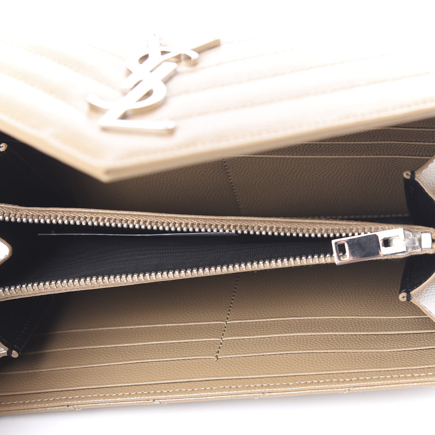 Saint Laurent Grain De Poudre Matelasse Chevron Monogram Flap Wallet Deep Beige 4 of 7