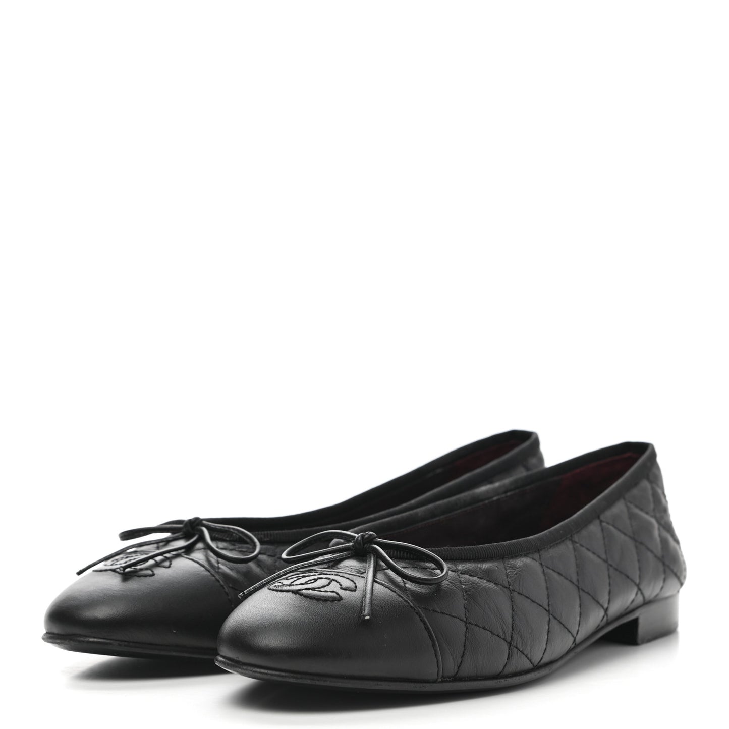 Aged Calfskin Quilted CC Cap Toe Ballerina Flats 38.5 Black