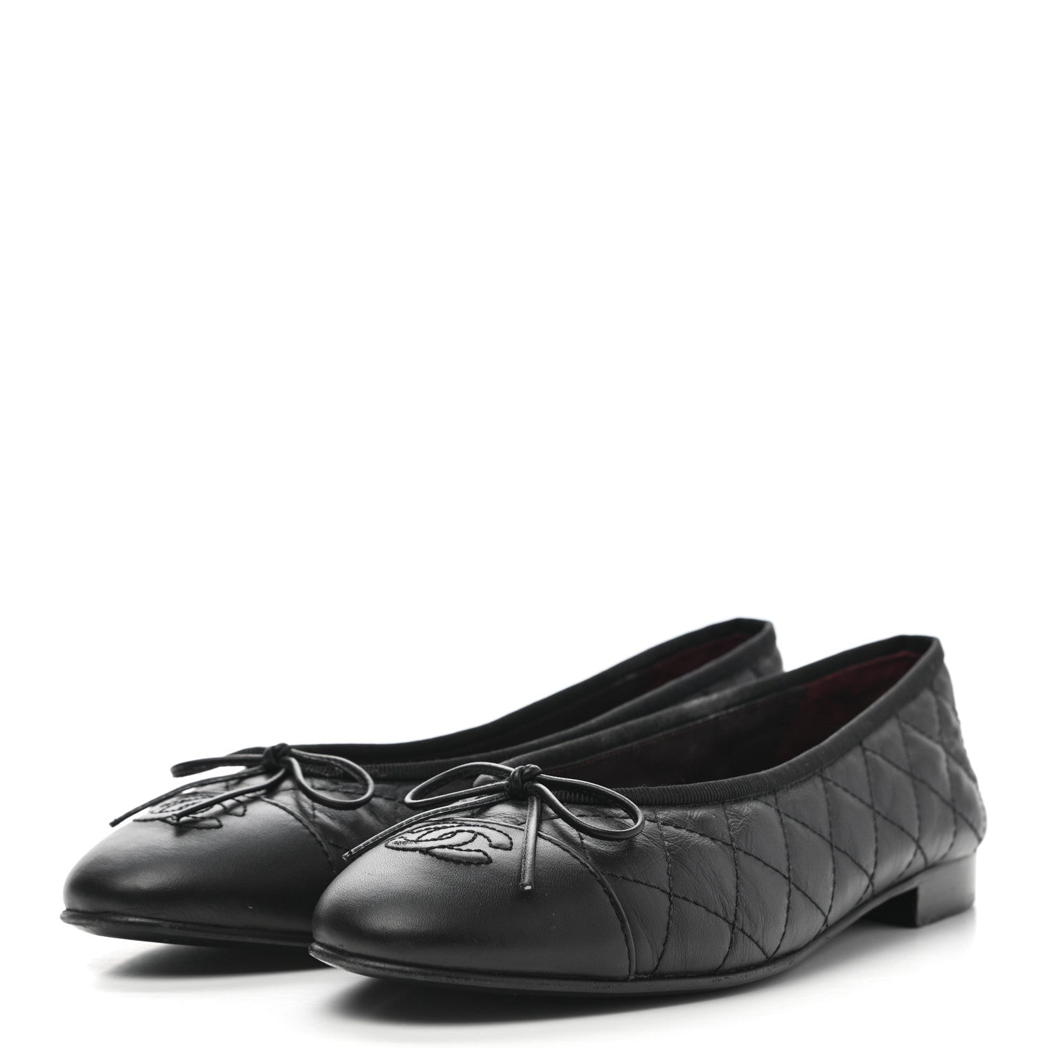Chanel Aged Calfskin Quilted CC Cap Toe Ballerina Flats 38.5 Black 3 of 12