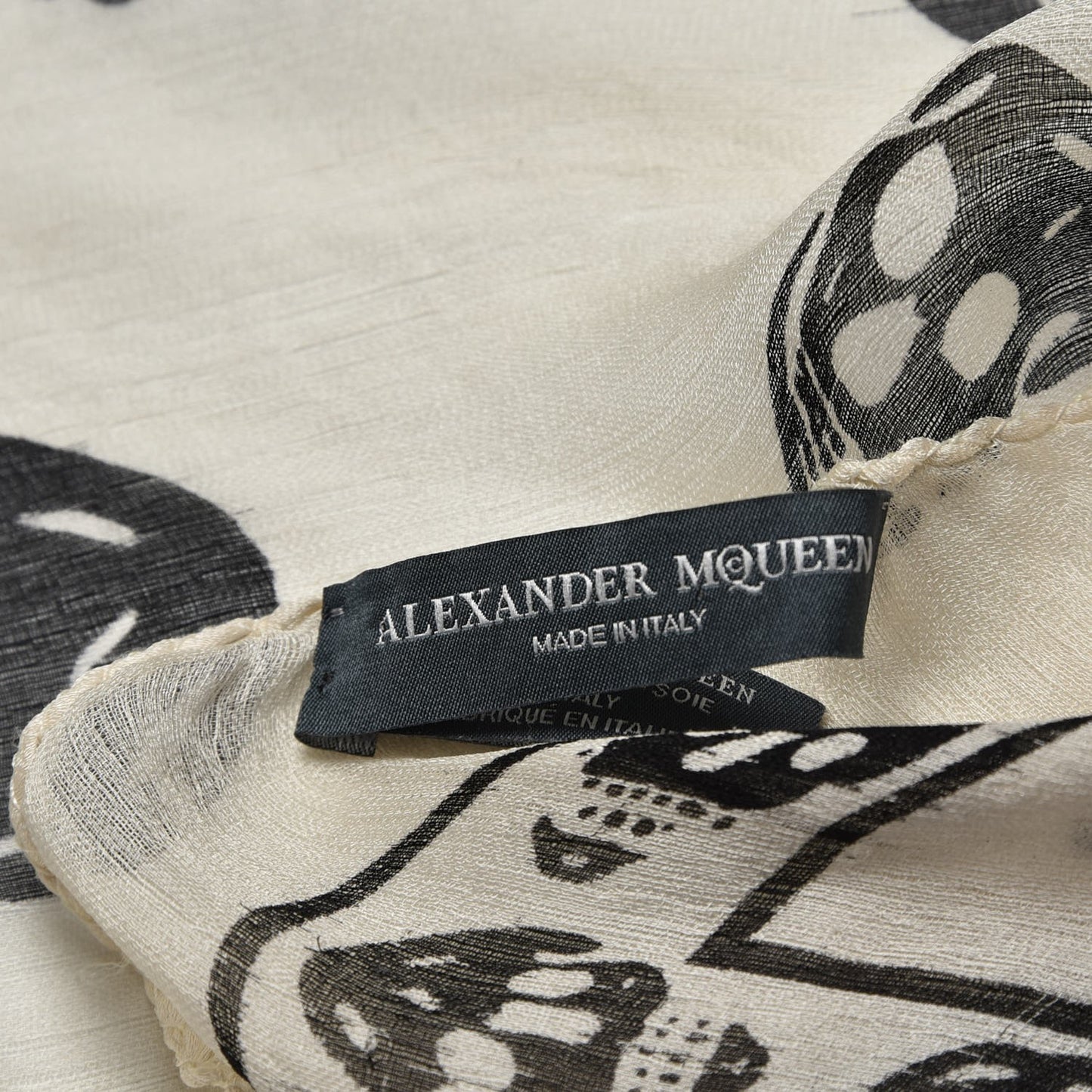 Silk Chiffon Skull Scarf Ivory Black