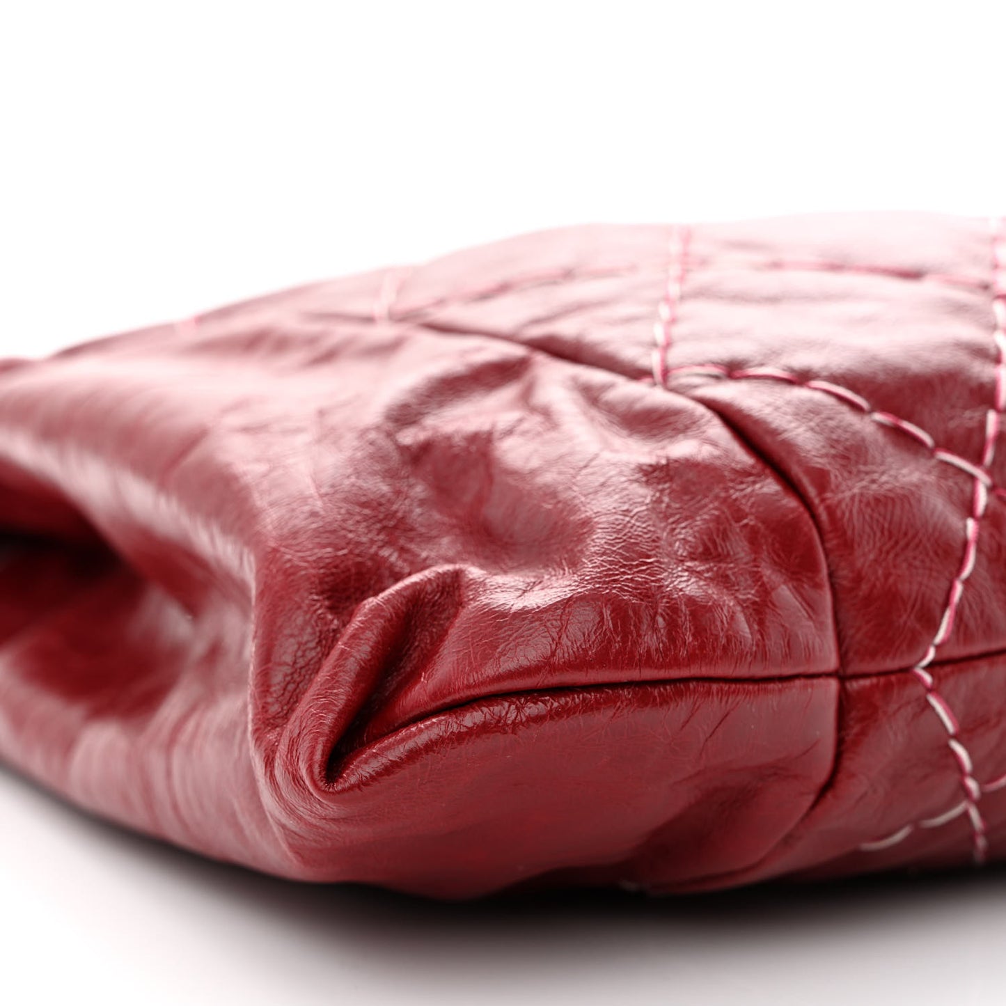 Glazed Goatskin Double Contrast Stitch Tote Red