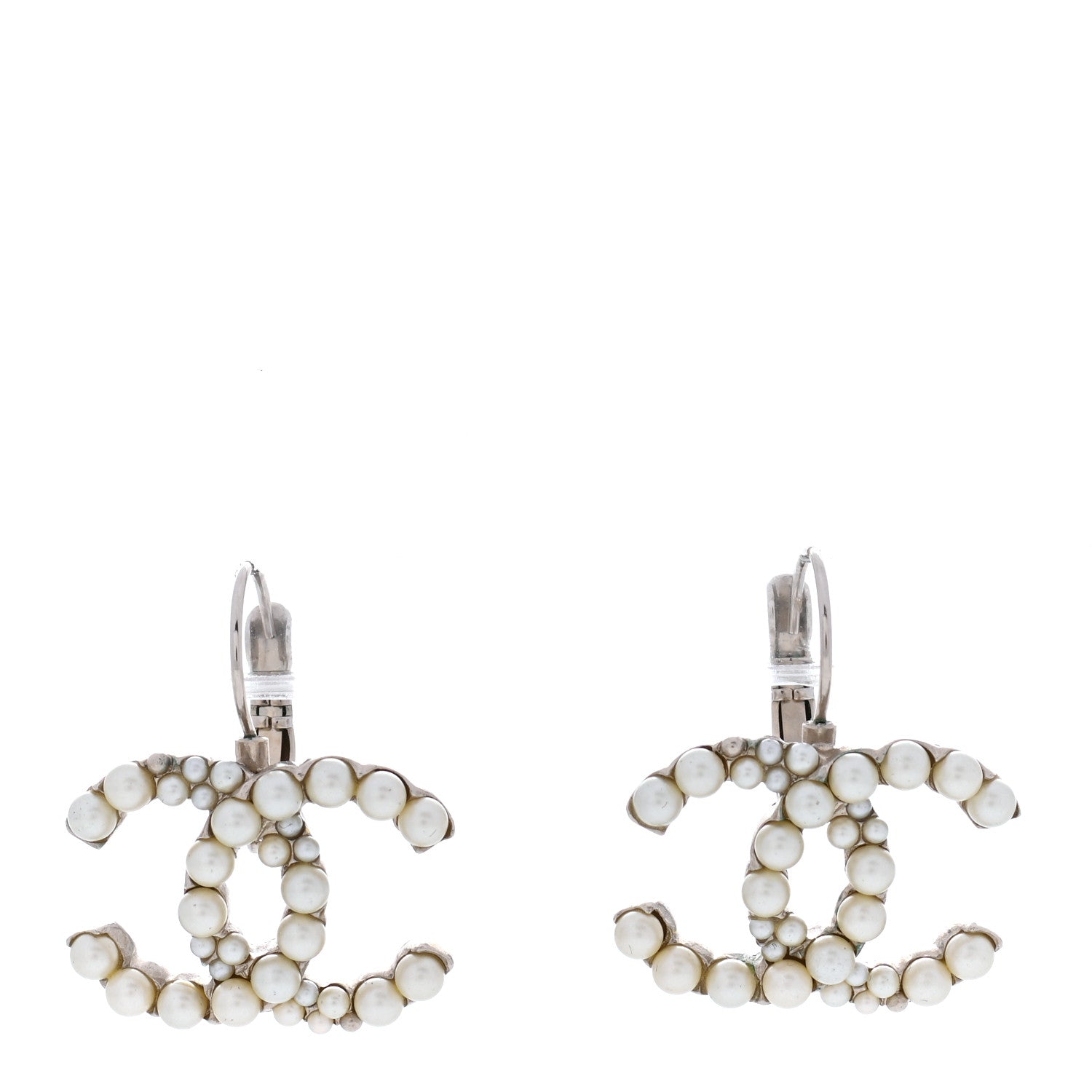 Chanel Pearl CC Dangle Earrings Silver 1 of 5