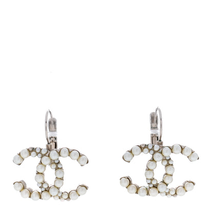 Chanel Pearl CC Dangle Earrings Silver 1 of 5