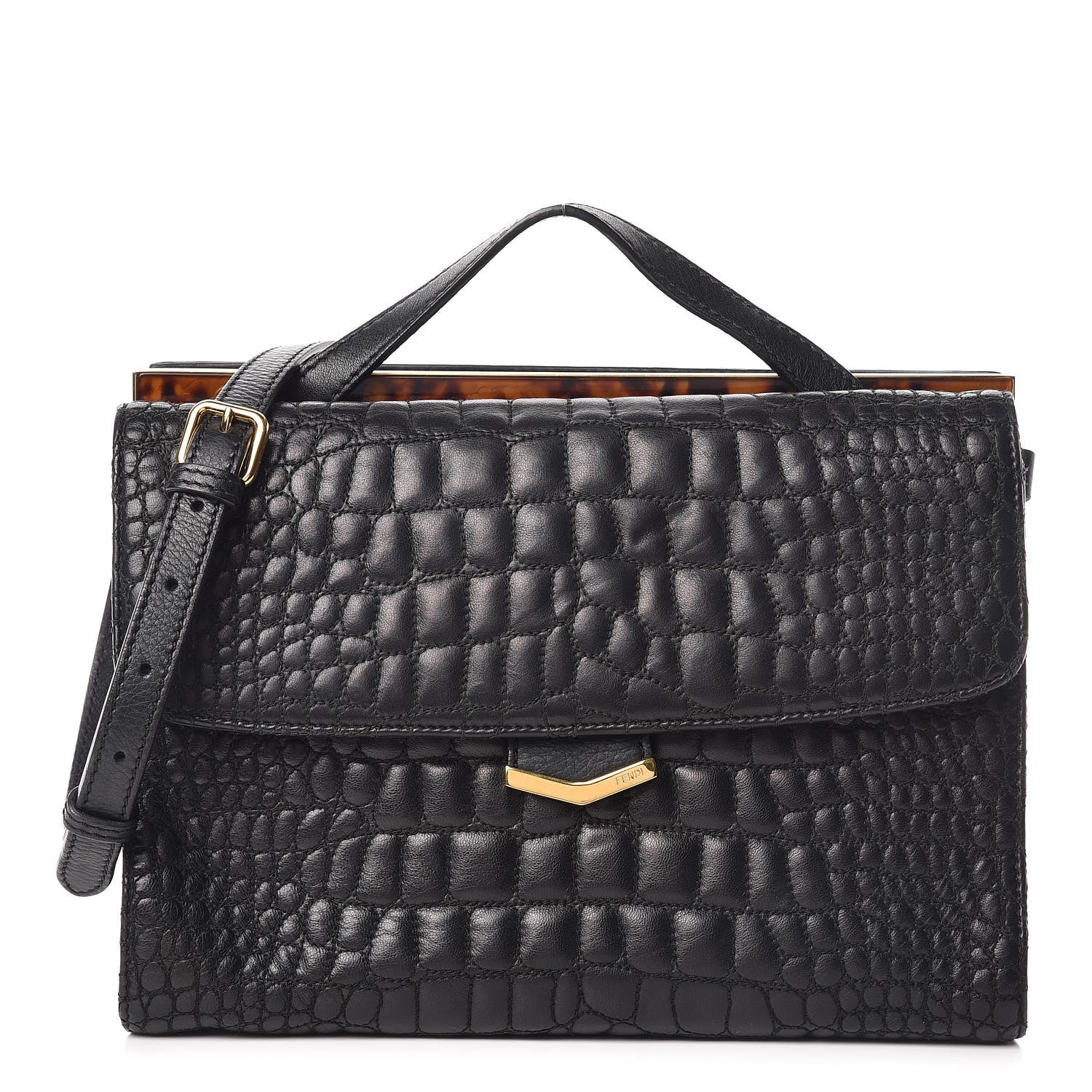 Fendi Nappa Calfskin Crocodile Trapuntata Demi Jour Shoulder Bag Black 1 of 19
