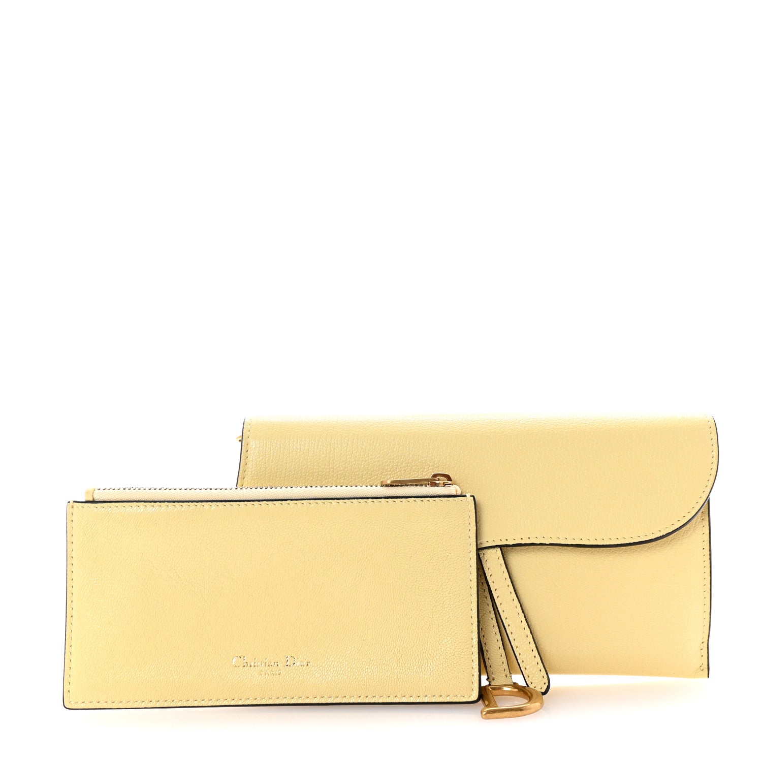 Christian Dior Grained Calfskin Saddle Chain Wallet Pouch Yellow 2 of 8