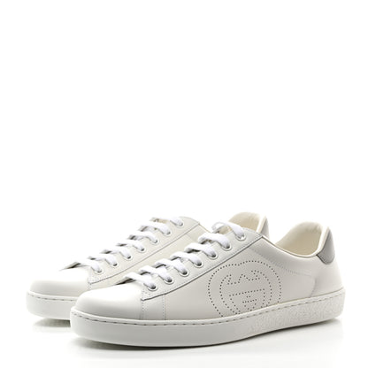Gucci Calfskin Interlocking G Perforated Mens Ace Sneakers 8 White Grey Sky 3 of 11