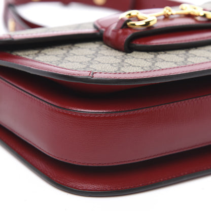 Gucci GG Supreme Monogram Azalea Calfskin Horsebit 1955 Shoulder Bag Beige Ebony New Cherry Red 8 of 9