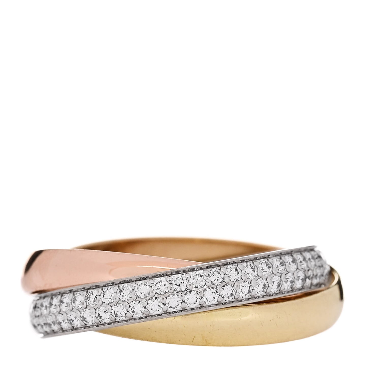 18K White Yellow Pink Gold Diamond Small Trinity Paved Ring 51 5.75