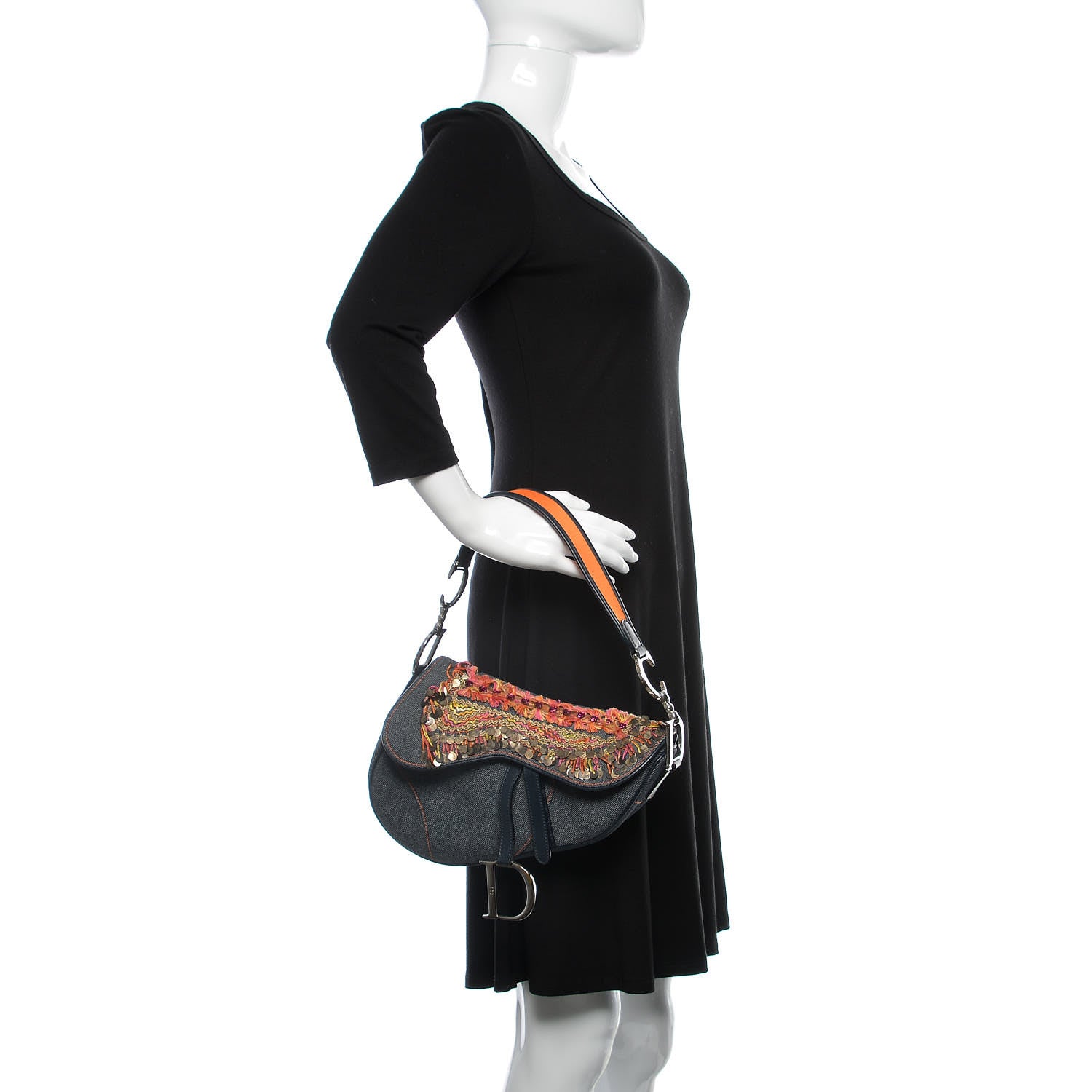 Christian Dior Denim Embroidered Saddle Bag Blue Multicolor 2 of 9