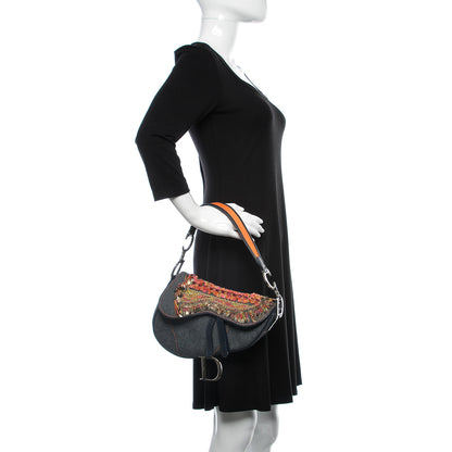 Christian Dior Denim Embroidered Saddle Bag Blue Multicolor 2 of 9