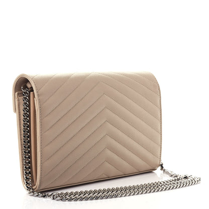 Saint Laurent Grain De Poudre Matelasse Chevron Monogram Chain Wallet Nude Powder 2 of 4