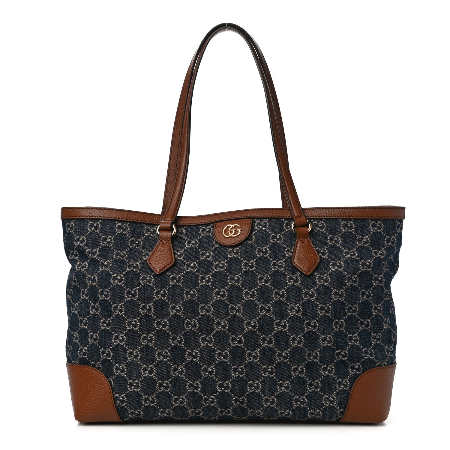 Gucci New Denim GG Monogram Medium Ophidia Shopping Tote Blue Tea Cuir 1 of 11