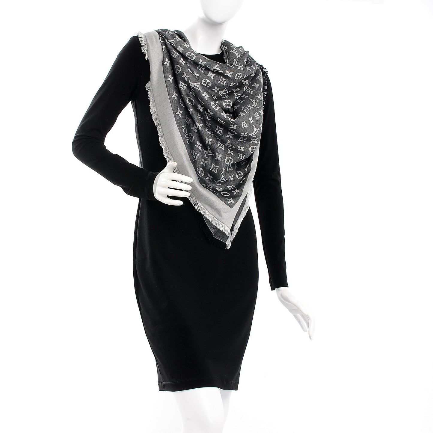 Silk Wool Monogram Denim Shawl Black