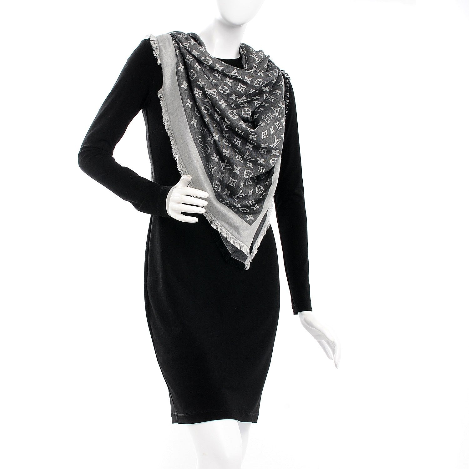 Louis Vuitton Silk Wool Monogram Denim Shawl Black 2 of 5