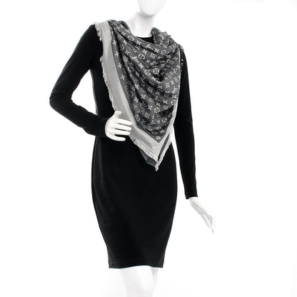 Louis Vuitton Silk Wool Monogram Denim Shawl Black 2 of 5