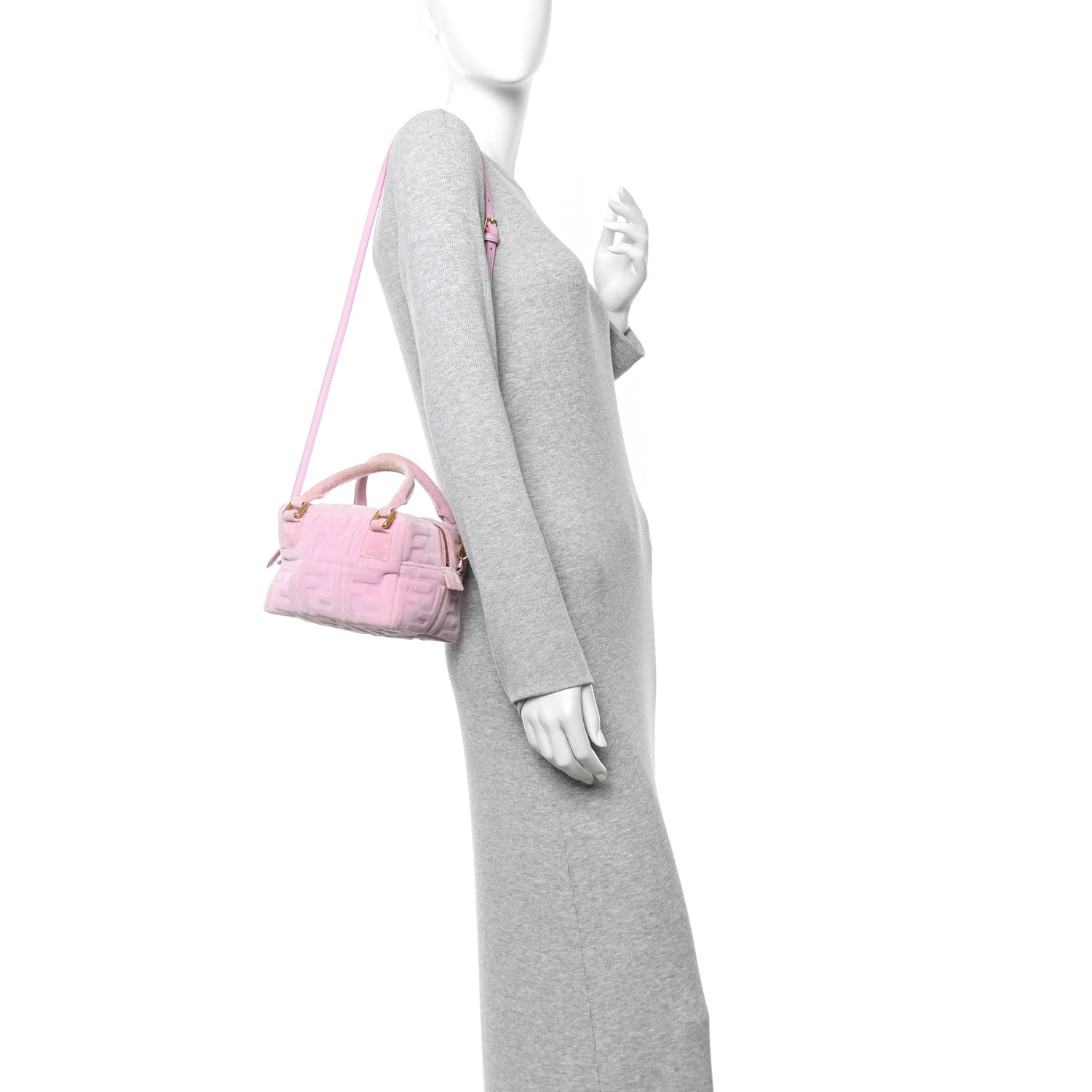 Fendi Velvet FF Embossed Mini Boston Box Rose Confetto 2 of 14