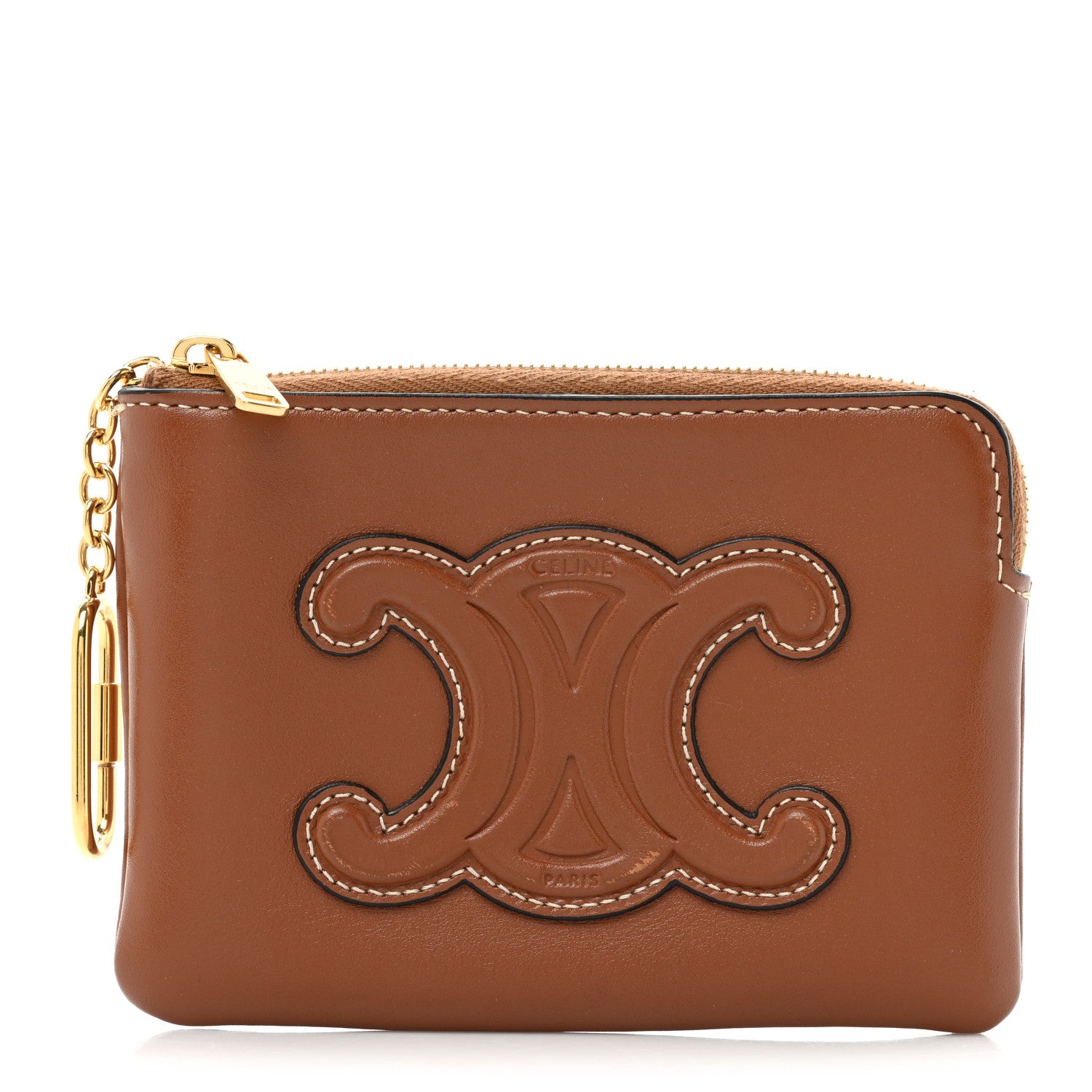 Celine Smooth Calfskin Cuir Triomphe Coin and Card Pouch With Hook Tan 1 of 12