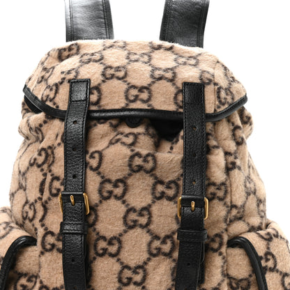 Gucci Covered Wool GG Monogram Small Double Buckle Backpack Beige Ebony Black 7 of 9
