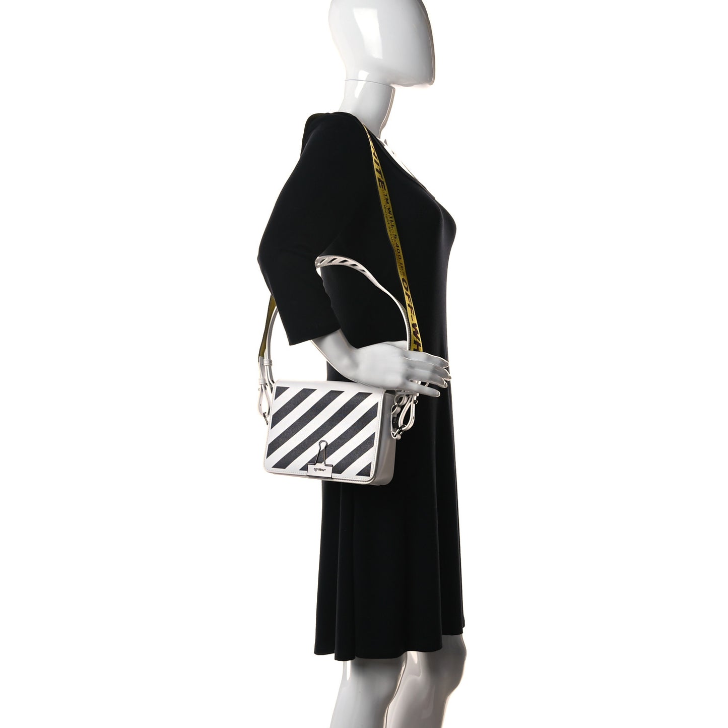 Saffiano Striped Diag Binder Flap Bag White Black