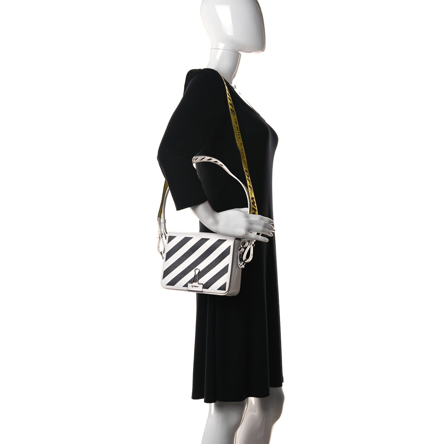 Off-White Saffiano Striped Diag Binder Flap Bag White Black 3 of 25
