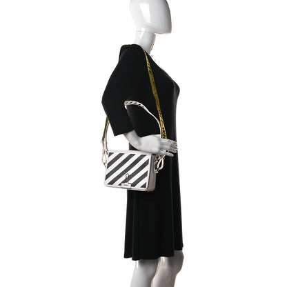 Off-White Saffiano Striped Diag Binder Flap Bag White Black 3 of 25