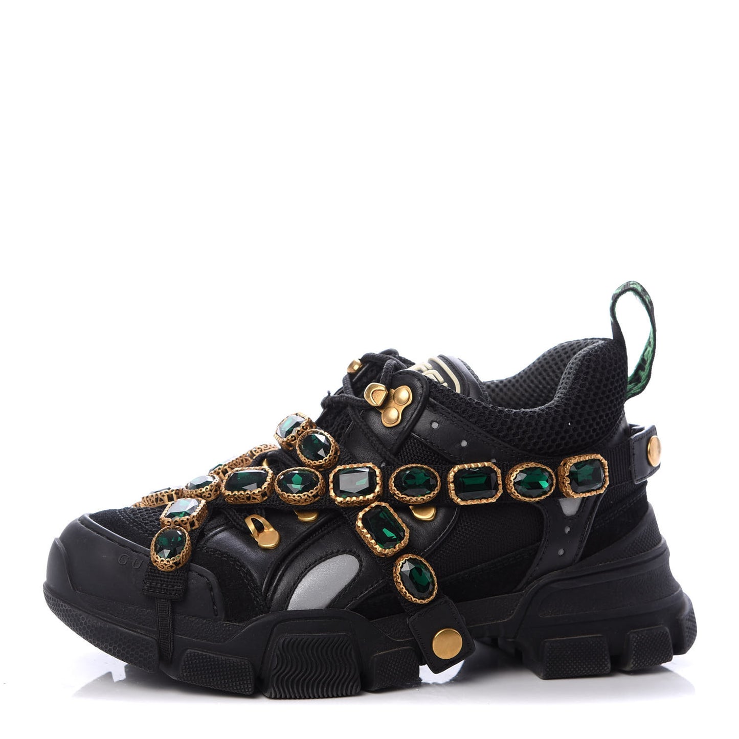 X SEGA Mesh Suede Calfskin Removable Crystals Womens Flashtrek Sneakers 36.5 Black Silver