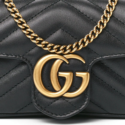 Gucci Calfskin Matelasse Super Mini GG Marmont Shoulder Bag Black 8 of 11