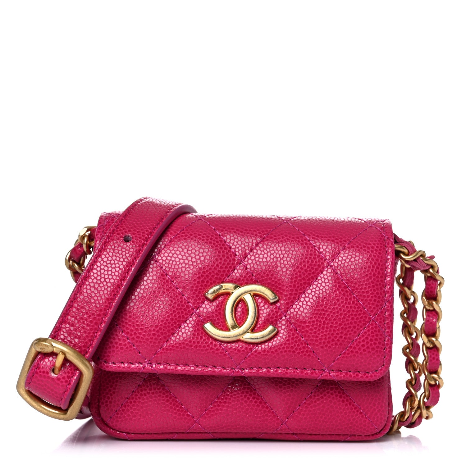 Chanel Caviar Twist Your Buttons Quilted Flap Chain Belt Bag Dark Pink 1 of 12