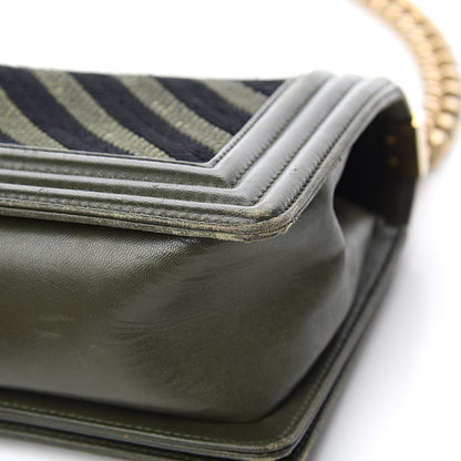 Chanel Fabric Chevron Braided Medium Boy Flap Black Dark Green 16 of 17