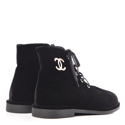 Chanel Velvet CC Lace Up Boots 40 Black 4 of 9