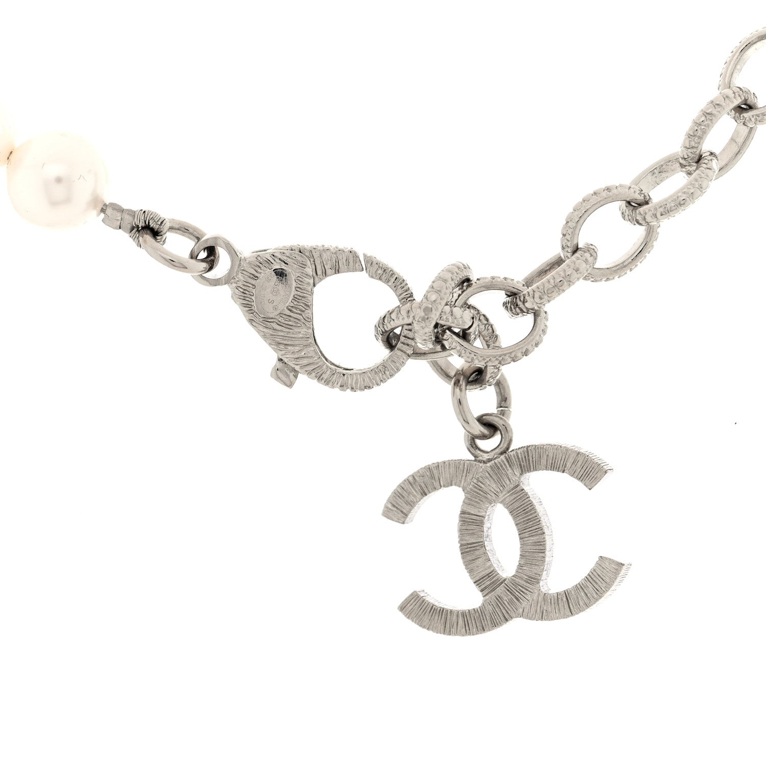 Chanel Pearl Crystal CC Choker Necklace Silver 4 of 5