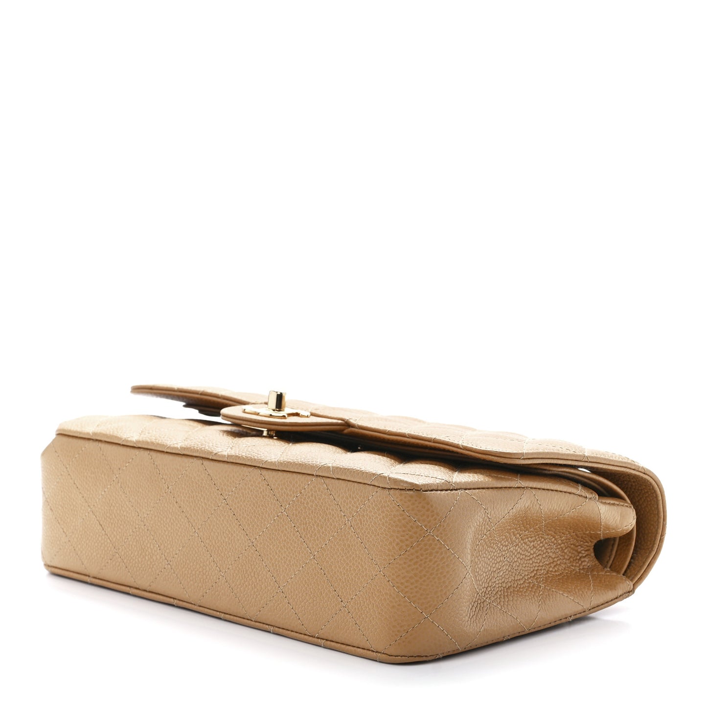 Caviar Quilted Medium Double Flap Beige