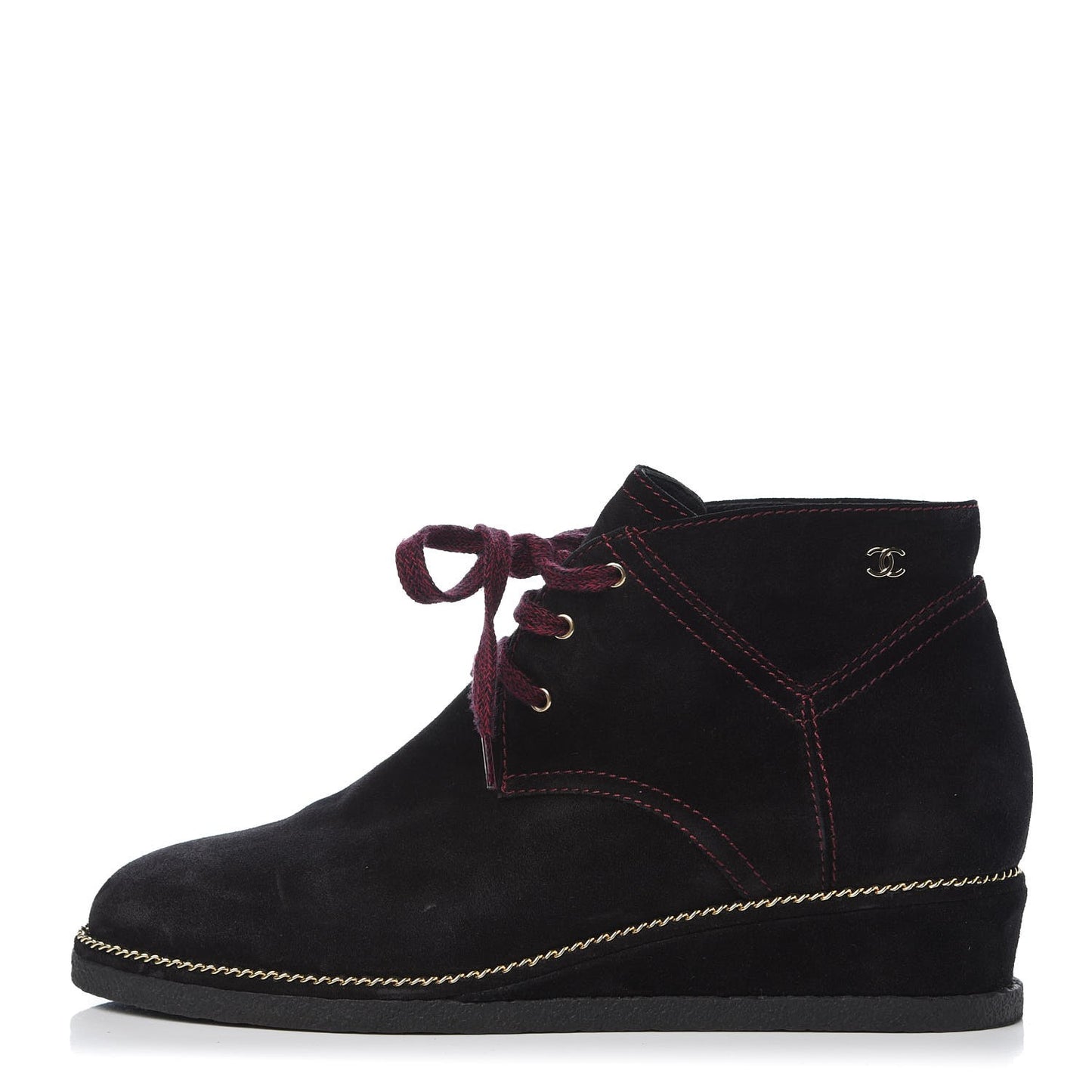 Suede Calfskin Lace Up Wedge Booties 40.5 Black