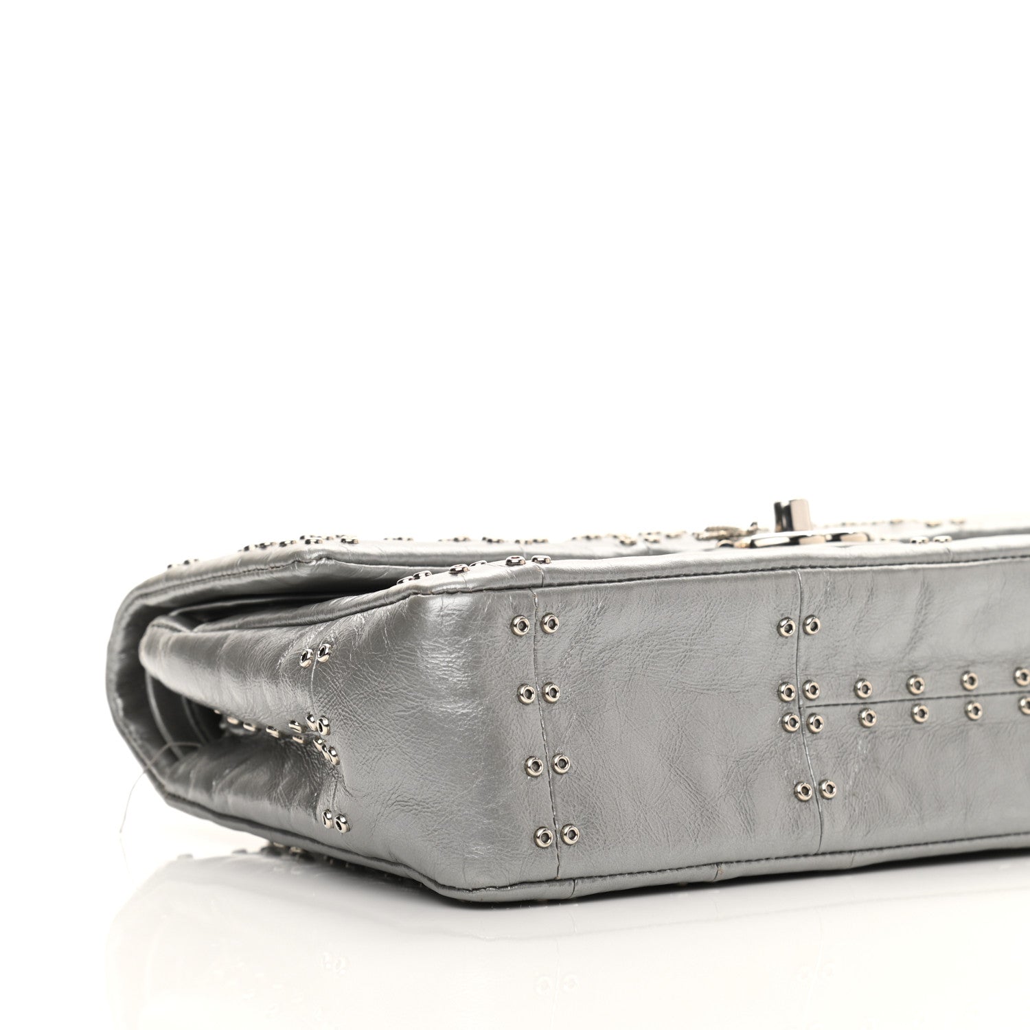 Chanel Glazed Calfskin Grommet Embellished Medium Airline Double Flap Silver 9 of 13