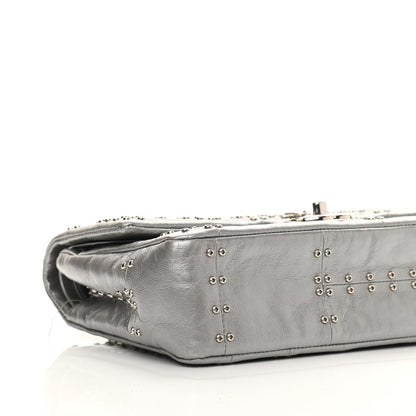 Chanel Glazed Calfskin Grommet Embellished Medium Airline Double Flap Silver 9 of 13