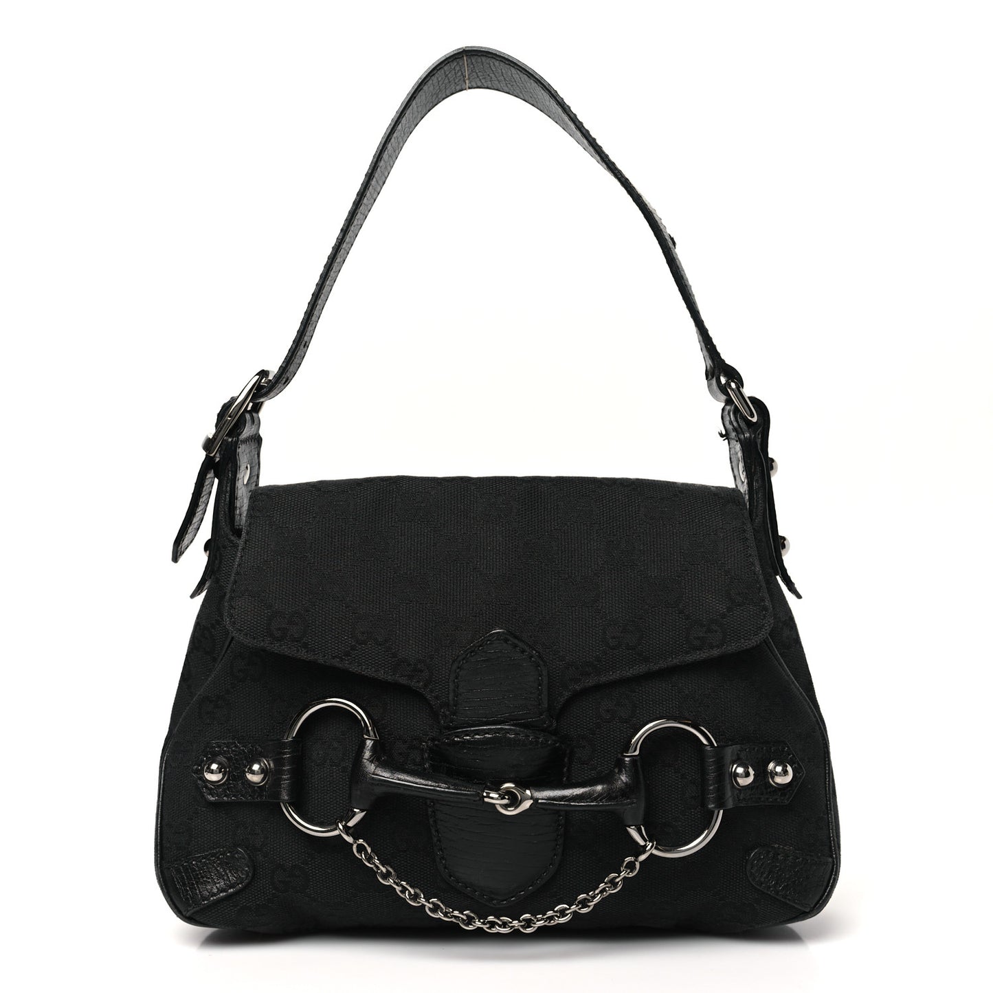 Monogram Horsebit Chain Flap Bag Black