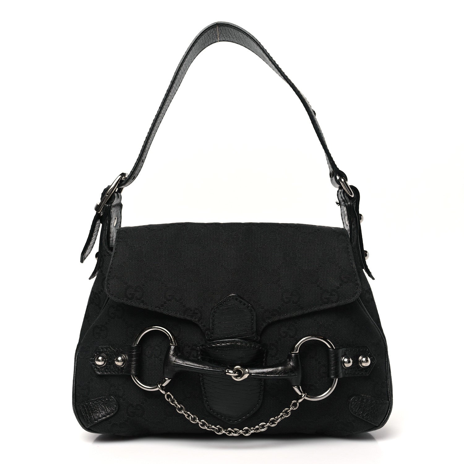 Gucci Monogram Horsebit Chain Flap Bag Black 1 of 14