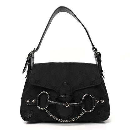 Gucci Monogram Horsebit Chain Flap Bag Black 1 of 14