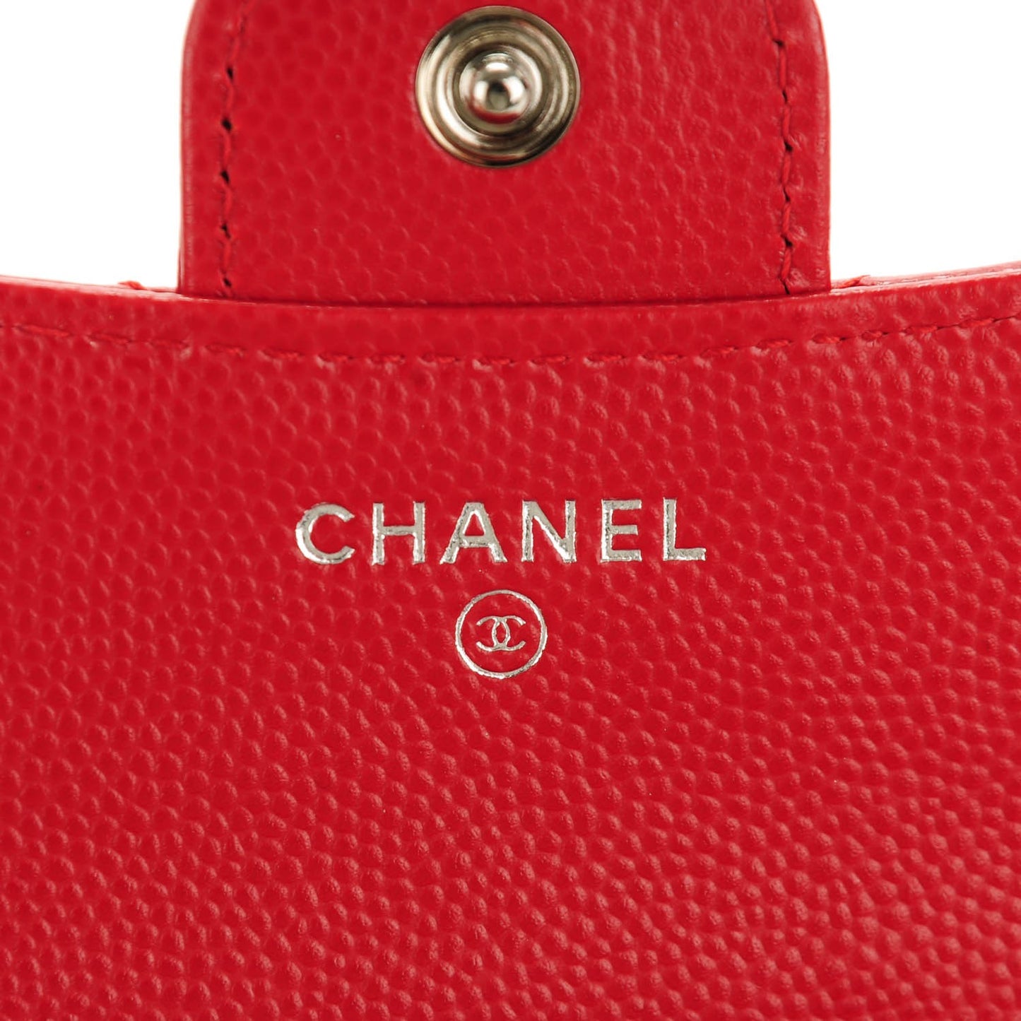 Caviar Chevron Quilted Compact Flap Wallet Dark Red