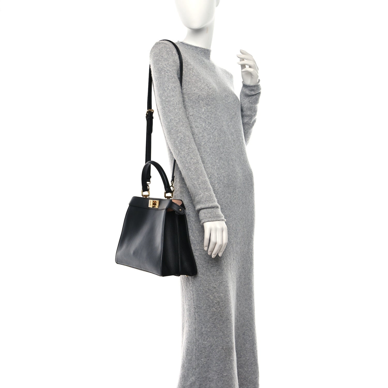 Fendi Vitello Seta Shiny Nappa Medium Peekaboo I SEE U Satchel Black Light Rose 2 of 9