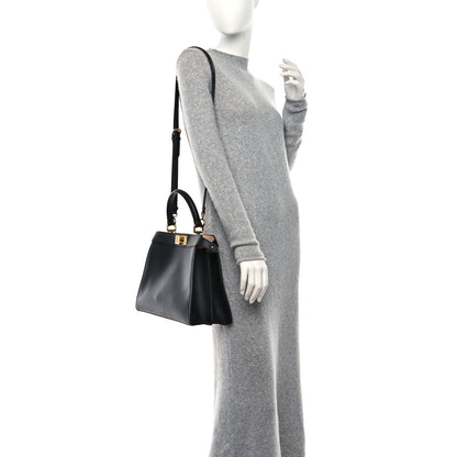 Fendi Vitello Seta Shiny Nappa Medium Peekaboo I SEE U Satchel Black Light Rose 2 of 9