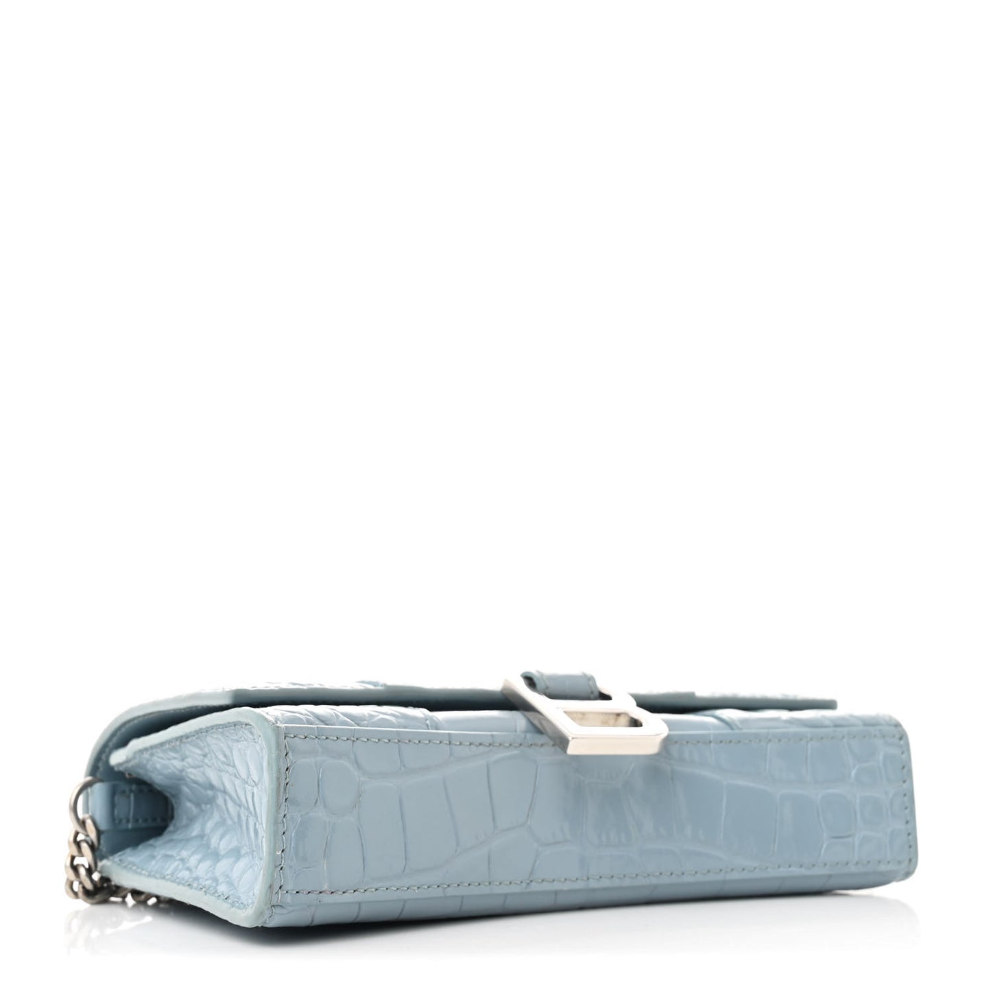 Shiny Calfskin Crocodile Embossed Hourglass Chain Bag Blue Grey