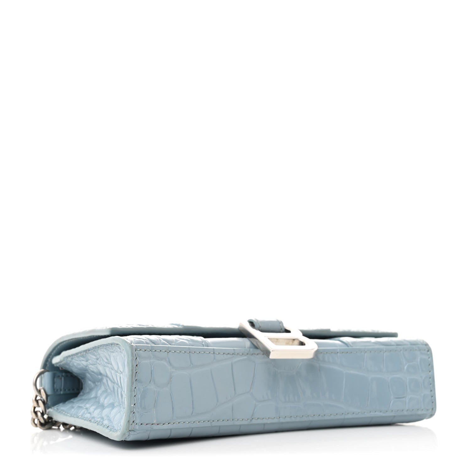 Balenciaga Shiny Calfskin Crocodile Embossed Hourglass Chain Bag Blue Grey 4 of 11