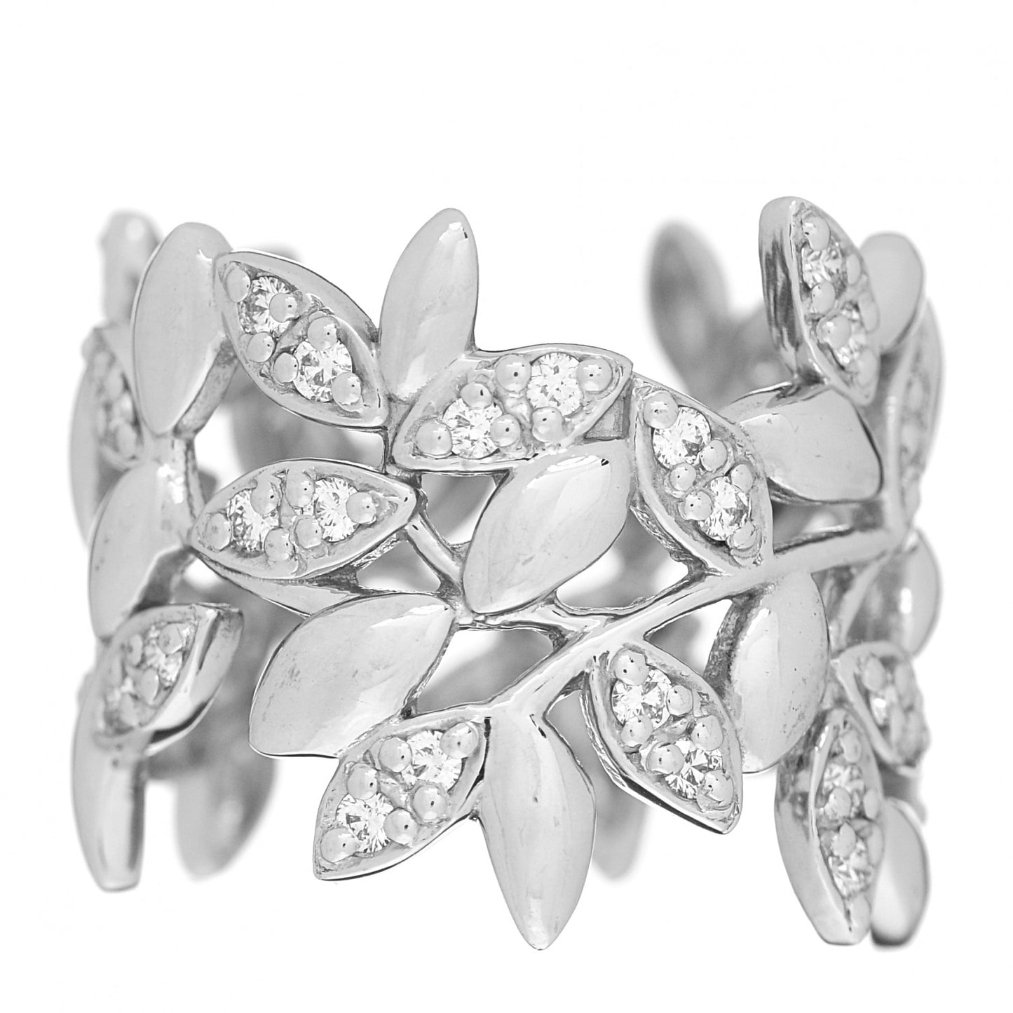 18K White Gold Diamond Paloma Picasso Olive Leaf Band Ring 53 6.25
