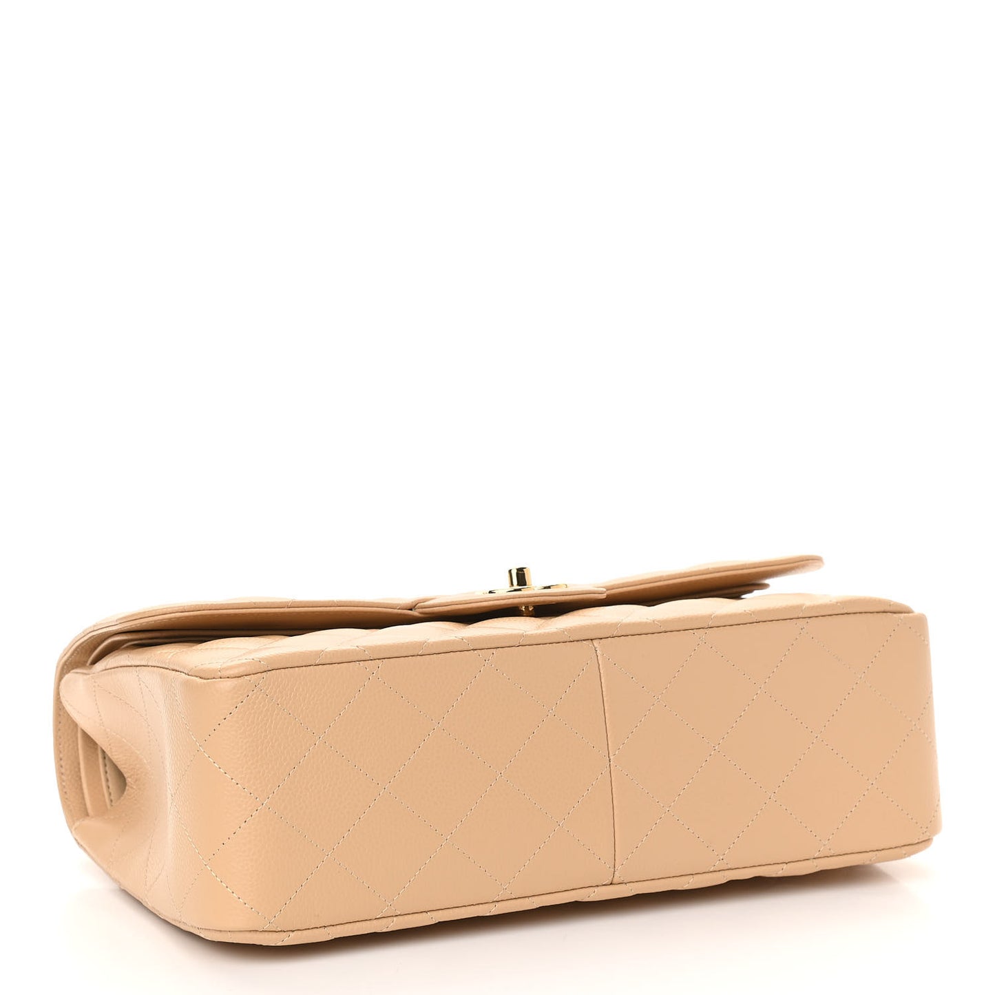 Caviar Quilted Jumbo Double Flap Beige