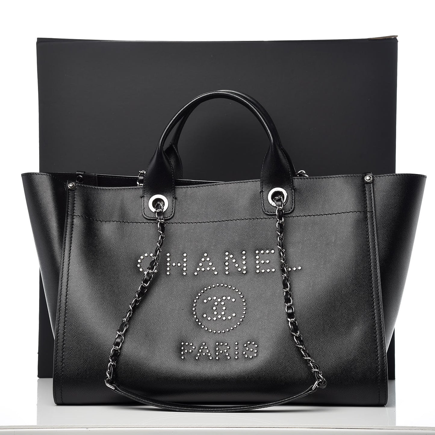 Caviar Large Studded Deauville Tote Black