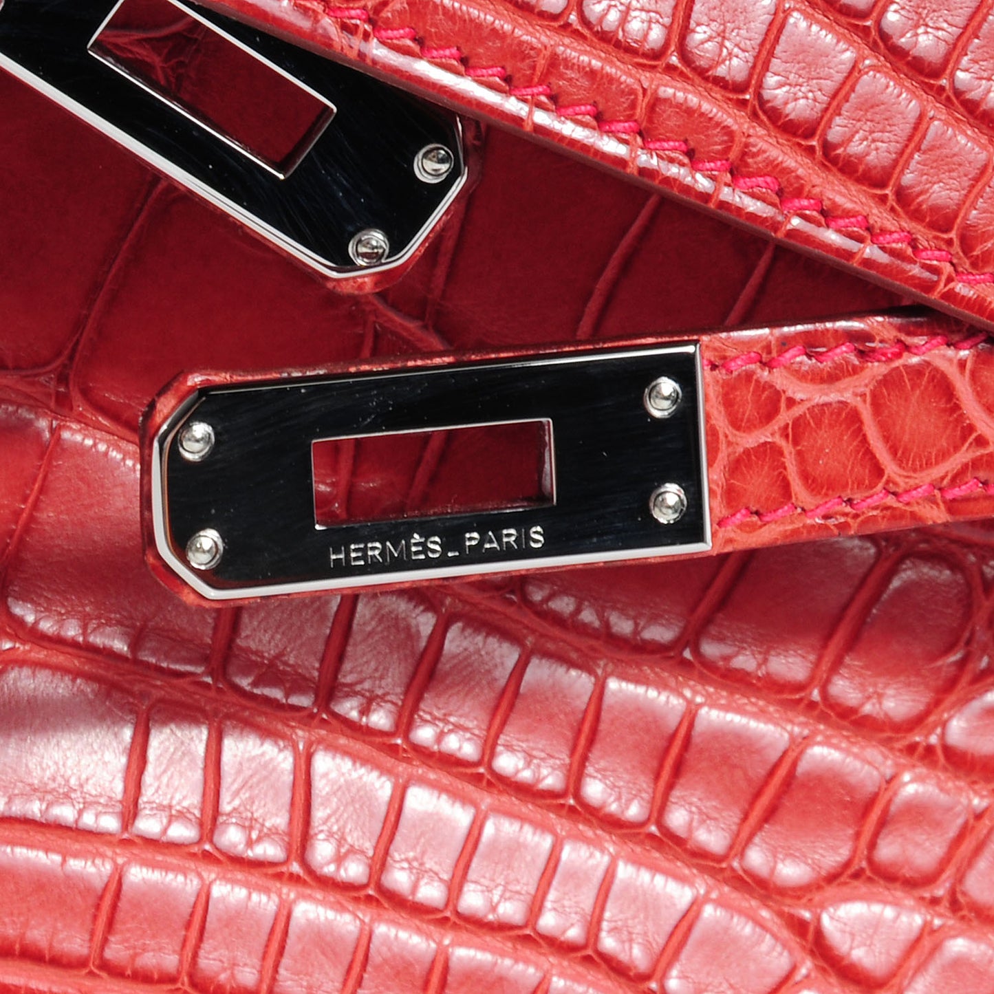 Matte Alligator Kelly Pochette Bougainvillea