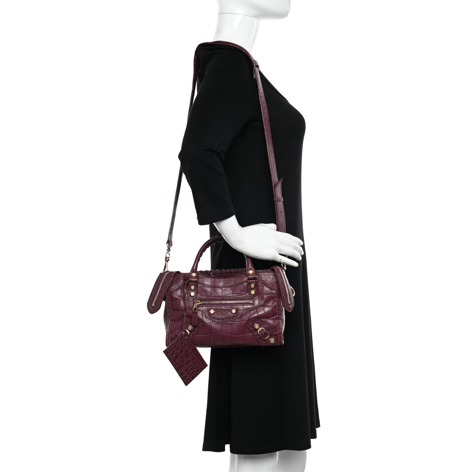 Balenciaga Calfskin Crocodile Embossed Giant 12 Gold Hardware Mini City Violet Prune 2 of 15