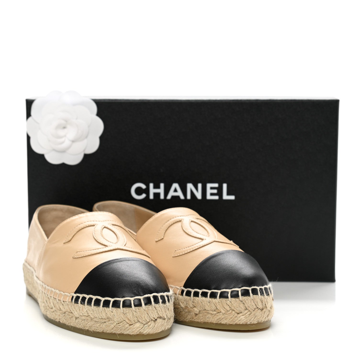 Chanel Lambskin CC Espadrilles 38 Beige Black 9 of 9