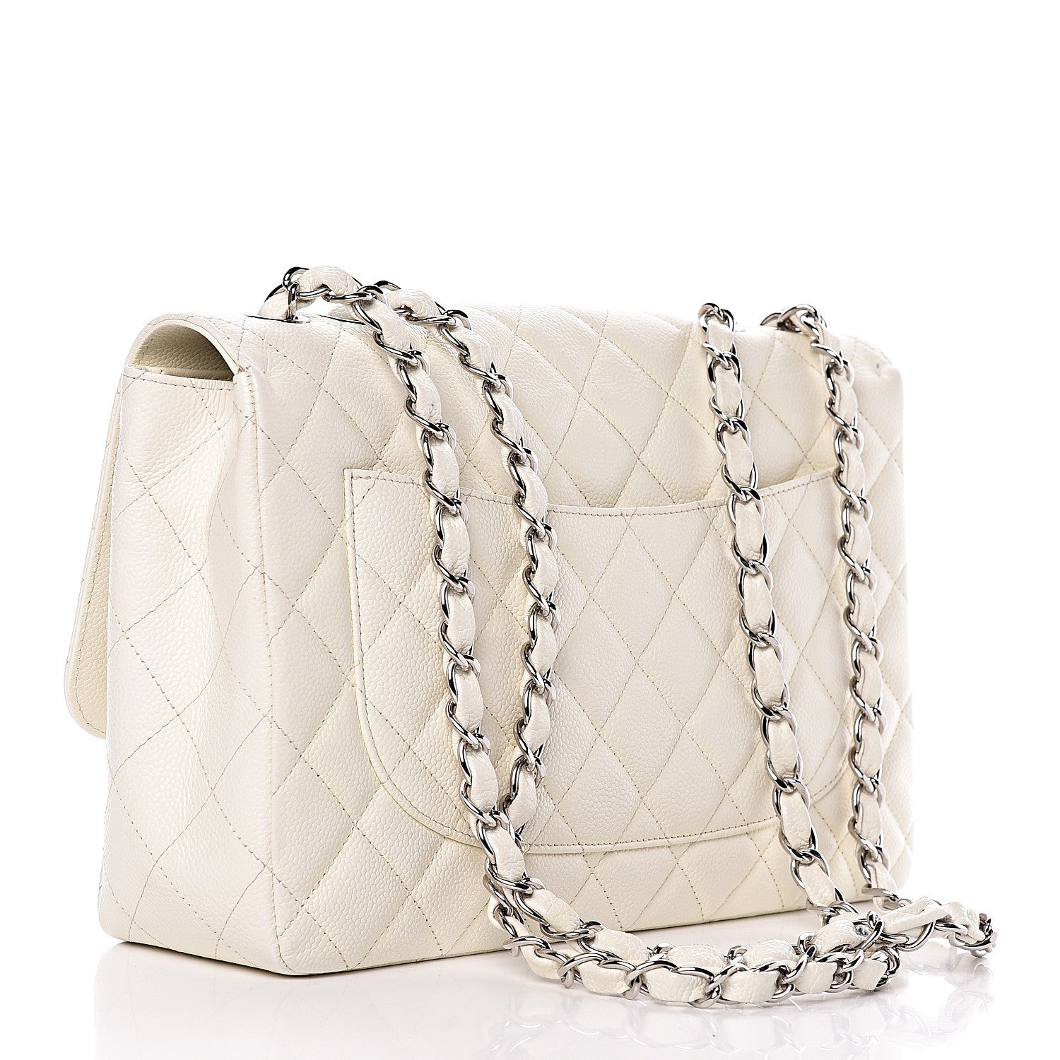 Chanel Caviar Quilted Jumbo Single Flap White 3 of 13